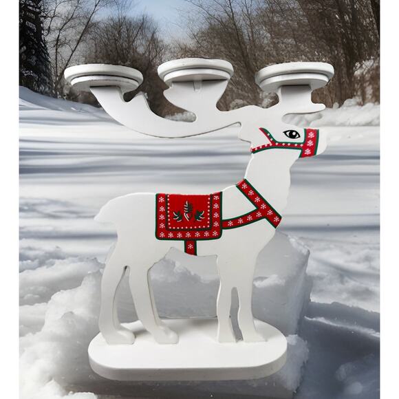 Partylite Alpine Chalet Tealight Candle Holder Wood Reindeer Nordic Candelbra - Picture 2 of 7